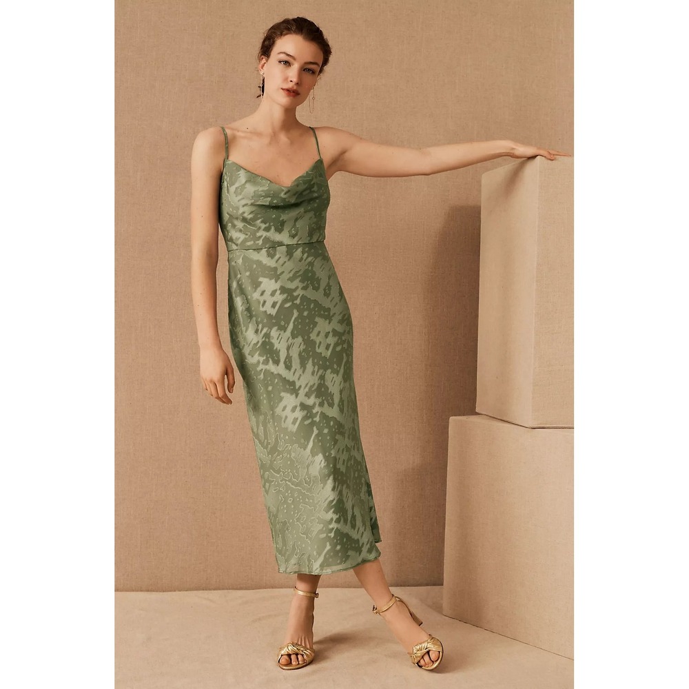 Anthropologie Hutch Sage Green Burnout Devore Cowl Neck Midi Slip Dress